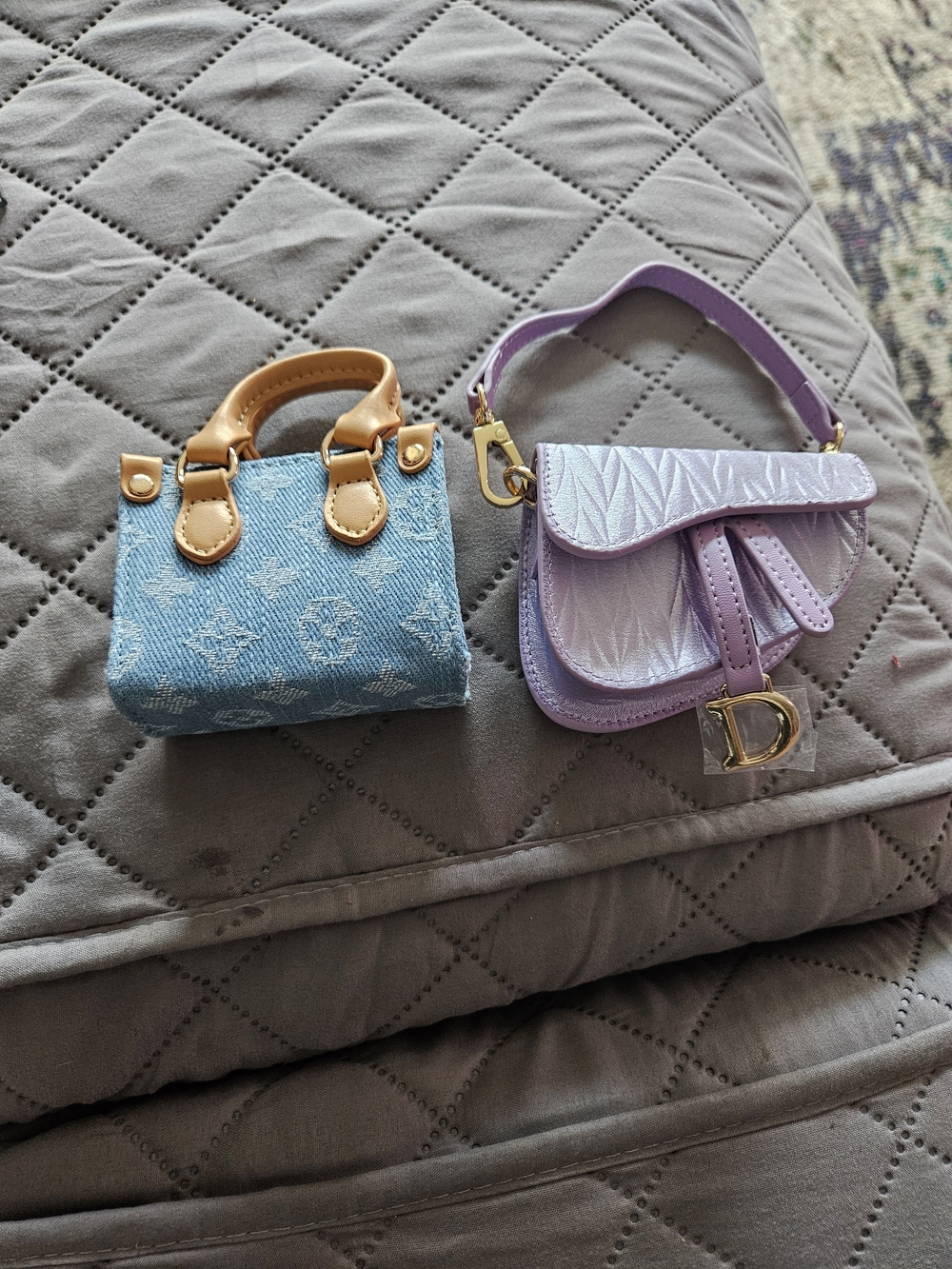 2 Fashion Denim Mini Tote And Lavender Satin Mini Display Bags